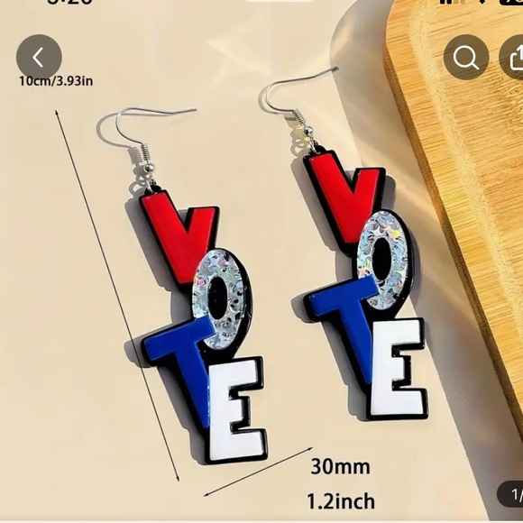 Vote Earrings large drop Earrings, acrylic, silvery USA flag colors women NEW - Picture 8 of 8